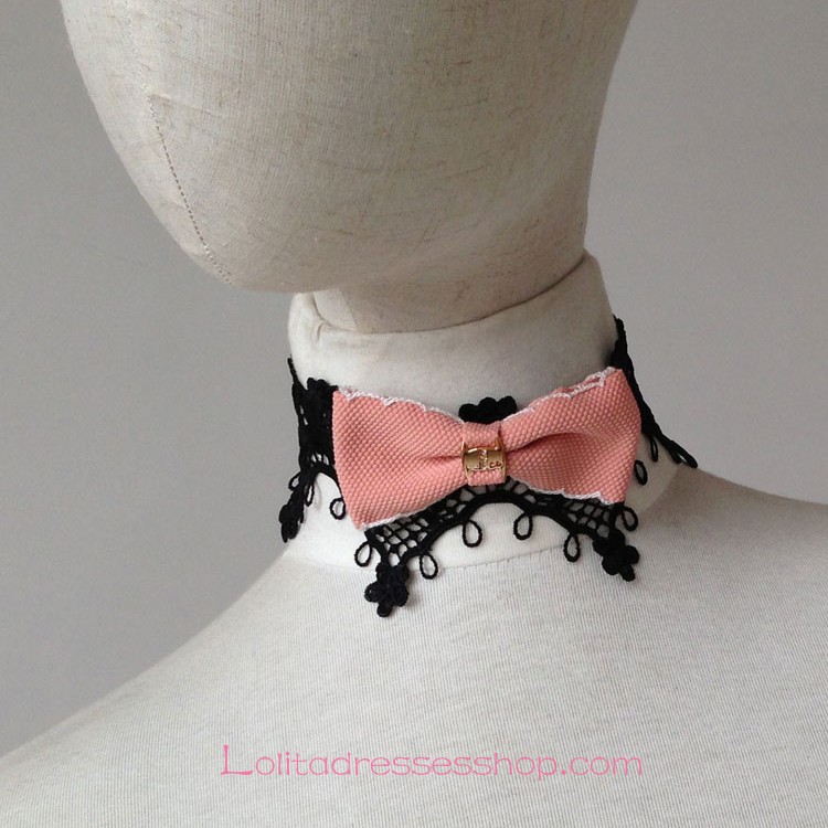 Lolita Gothic Black Lace Bow Court Necklace