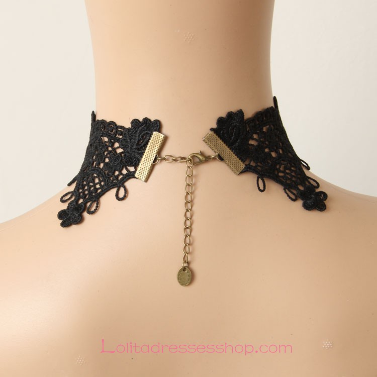 Lolita Elegant Retro Black Lace Flowers Necklace