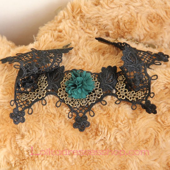 Lolita Elegant Retro Black Lace Flowers Necklace