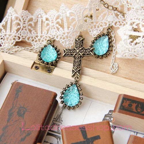 Lolita Gemstone Cross Bride White Lace Necklace