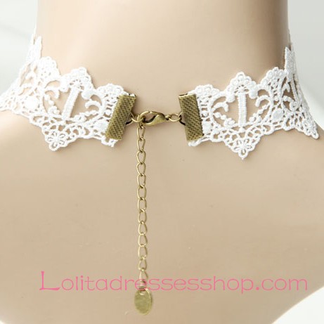 Lolita Gemstone Cross Bride White Lace Necklace