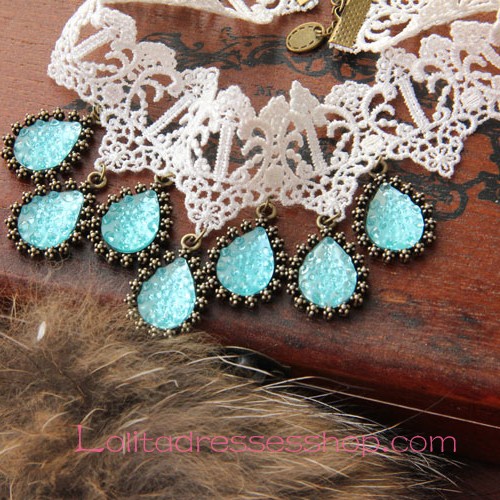 Lolita Gemstone Bride White Lace Necklace