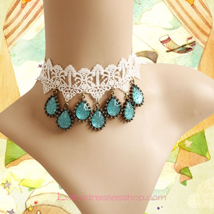 Lolita Gemstone Bride White Lace Necklace