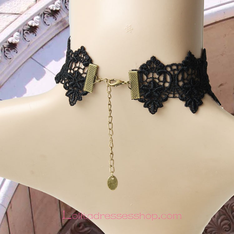 Lolita Black Retro Fashion Lace Pearl Necklace