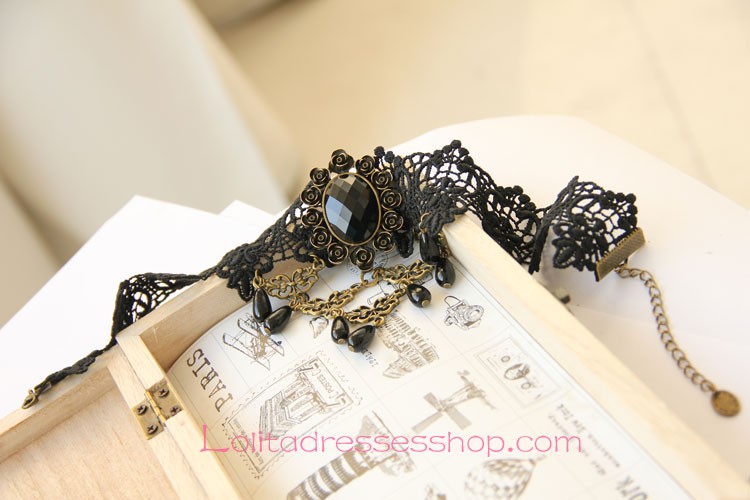 Lolita Black Retro Fashion Lace Pearl Necklace