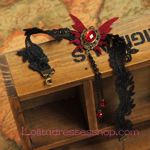Lolita Black Gothic Vampire Lace Butterfly Necklace