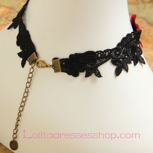 Lolita Black Gothic Vampire Lace Butterfly Necklace