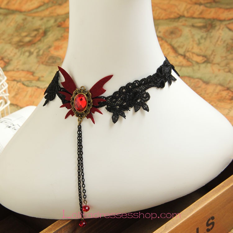 Lolita Black Gothic Vampire Lace Butterfly Necklace