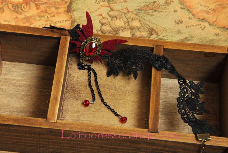 Lolita Black Gothic Vampire Lace Butterfly Necklace