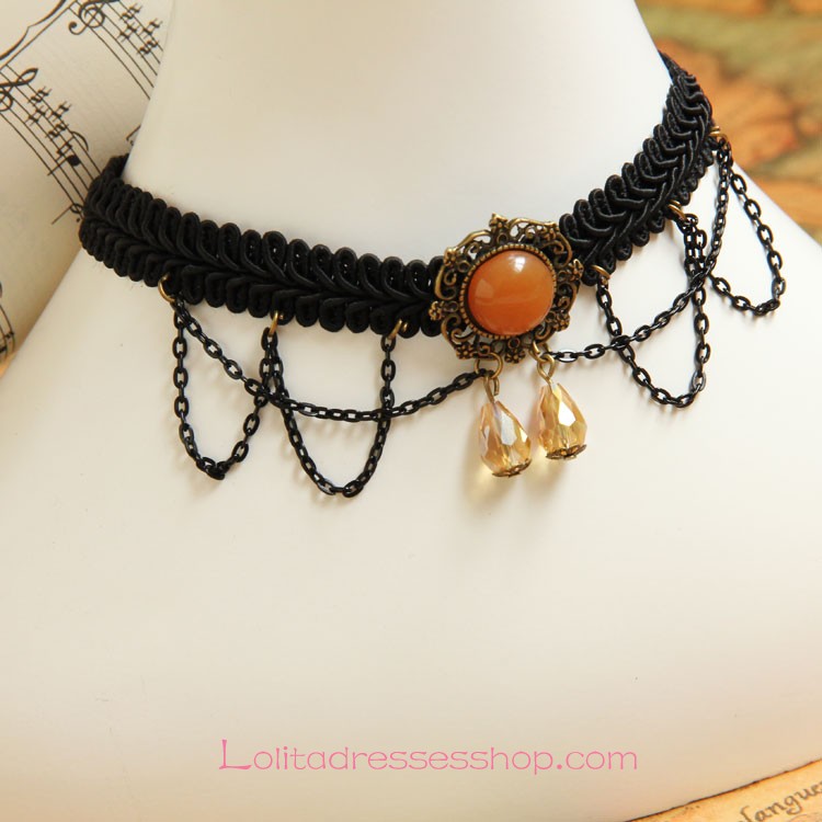 Lolita Artificial Crystal Palace Retro Black Lace Necklace