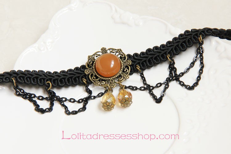 Lolita Artificial Crystal Palace Retro Black Lace Necklace