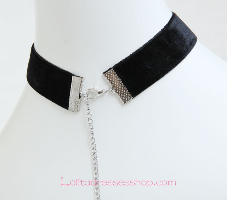 Lolita Little Sun Rivet Punk Style Black Velvet Ribbon Necklace