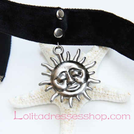 Lolita Little Sun Rivet Punk Style Black Velvet Ribbon Necklace