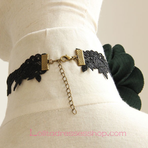 Lolita Crystal Fashion Black Lace Flowers Necklace