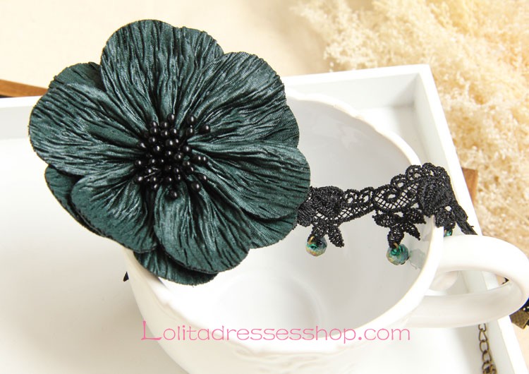 Lolita Crystal Fashion Black Lace Flowers Necklace