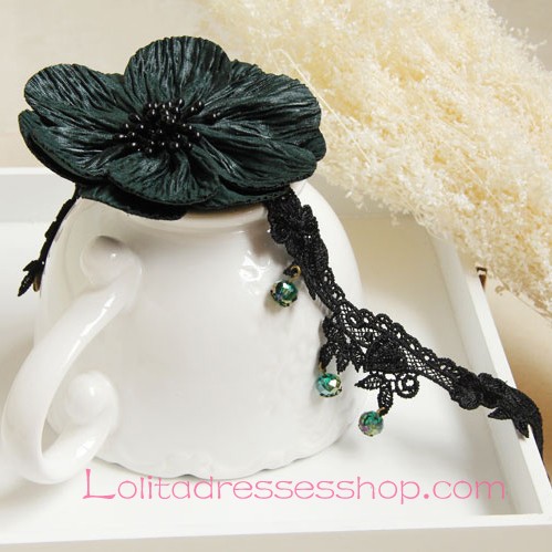 Lolita Crystal Fashion Black Lace Flowers Necklace