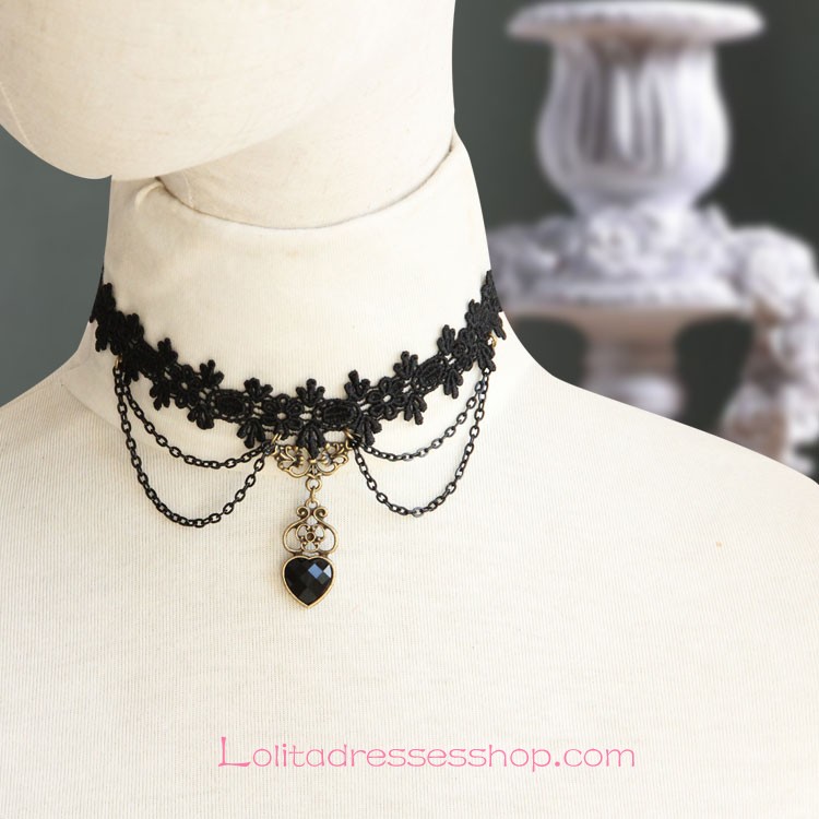 Lolita Fashion Lace Sweet Peach Heart Necklace