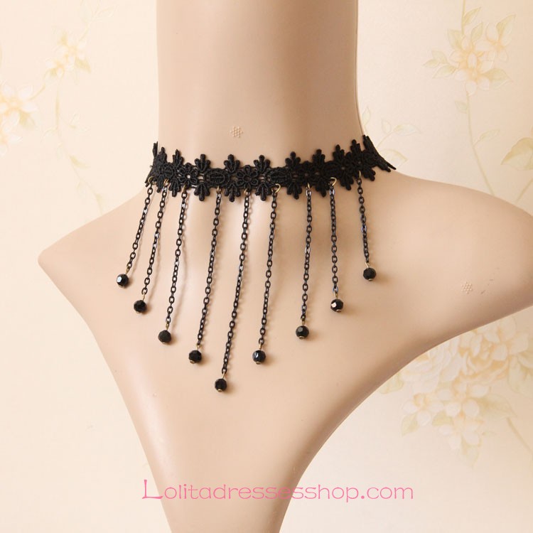 Lolita Fashion Black Lace Tassels Necklace