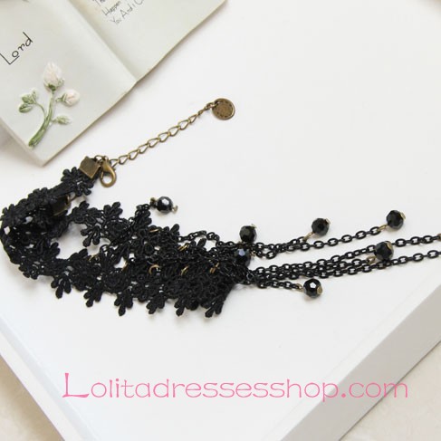 Lolita Fashion Black Lace Tassels Necklace