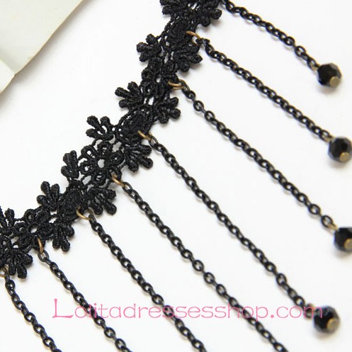 Lolita Fashion Black Lace Tassels Necklace