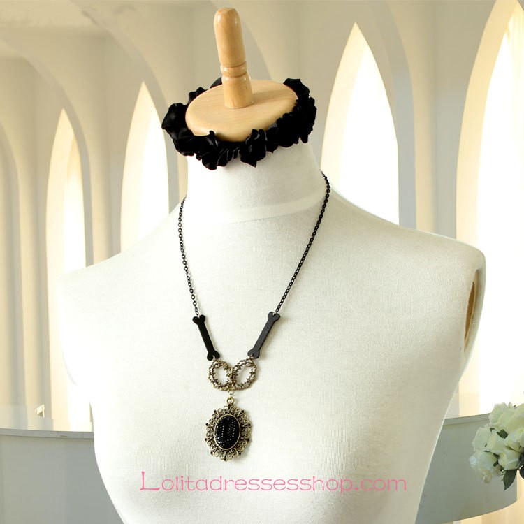 Lolita Gothic Style Black Gemstone Fashion Sweater Chain