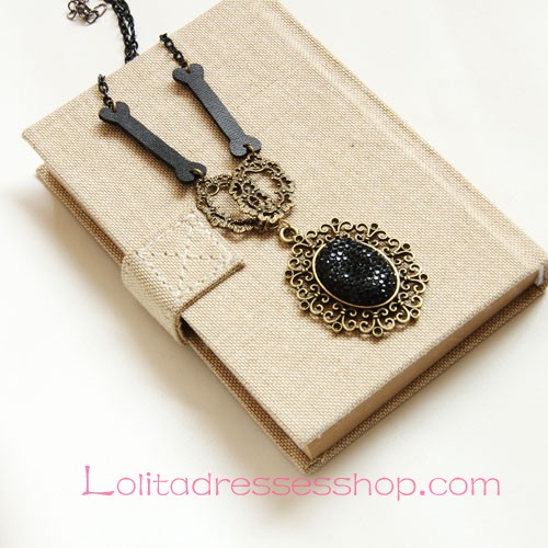 Lolita Gothic Style Black Gemstone Fashion Sweater Chain