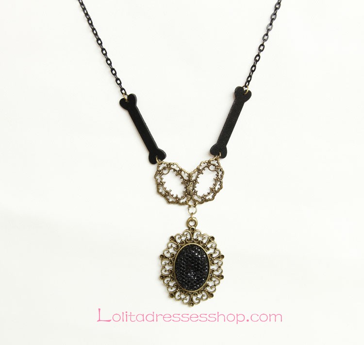 Lolita Gothic Style Black Gemstone Fashion Sweater Chain