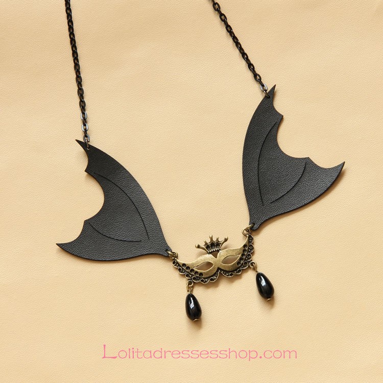Lolita Halloween Black Pearl Bat Mask Fashion Sweater Chain