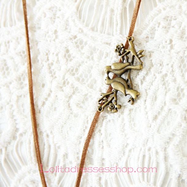 Lolita Brown Cute Sweet Pink Rose Sweater Chain