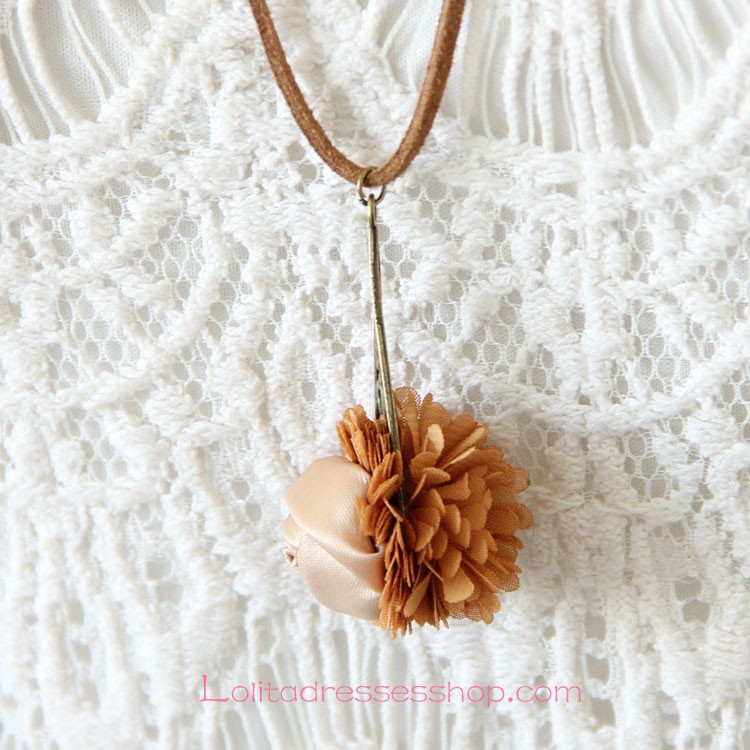 Lolita Brown Cute Sweet Pink Rose Sweater Chain