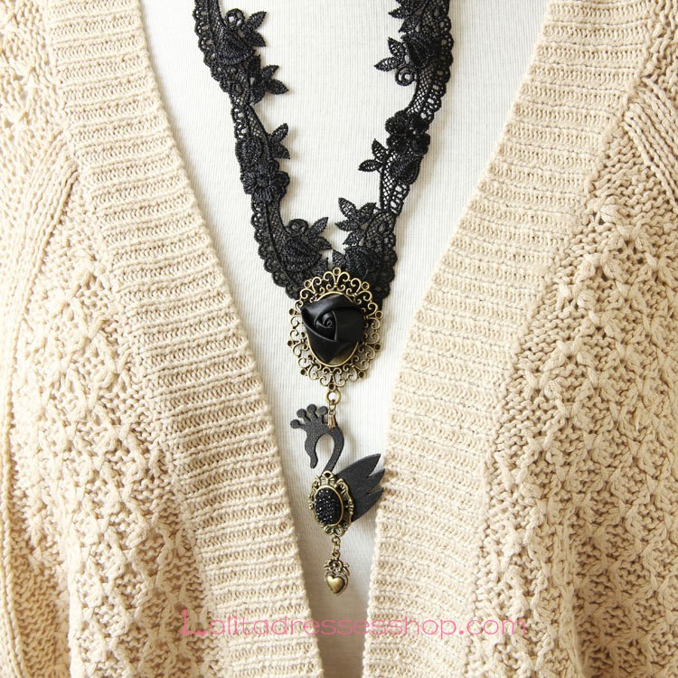Lolita Hollow Lace Retro Fashion Wild Swan Sweater Chain