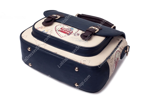 Vintage Beautifully Printed Navy Blue Postman Middle Lolita Bags