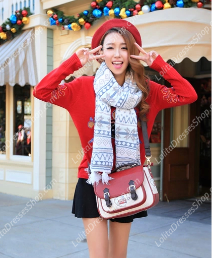 Vintage Beautifully Printed Dark Red Postman Middle Lolita Bags