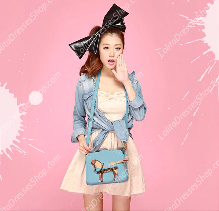 Fashion blue Cute Horse Splicing Small Lolita Bags