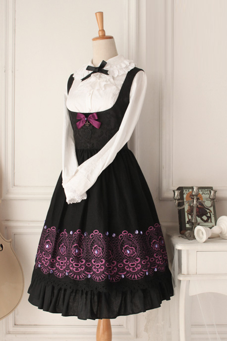 Dark Purple Round Neck Sleeveless Flouncing Printing Gothic Lolita