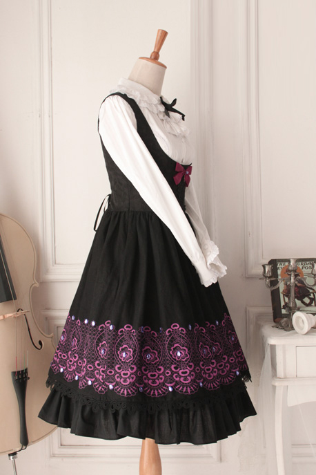 Dark Purple Round Neck Sleeveless Flouncing Printing Gothic Lolita