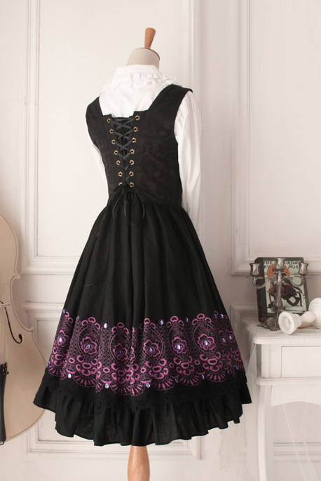 Dark Purple Round Neck Sleeveless Flouncing Printing Gothic Lolita