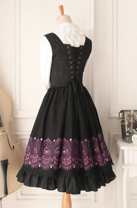 Dark Purple Round Neck Sleeveless Flouncing Printing Gothic Lolita