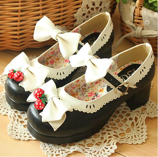 Sweet Black PU Bowknots Lolita Shoes