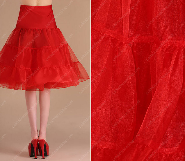 Red Knee Length Yarn Multilayer Lolita Dress Petticoat