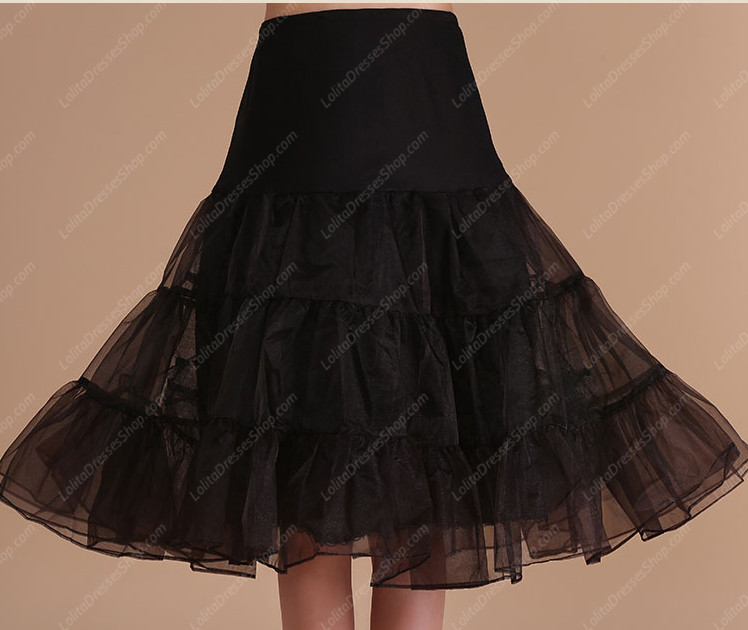 Black Knee Length Yarn Multilayer Lolita Dress Petticoat