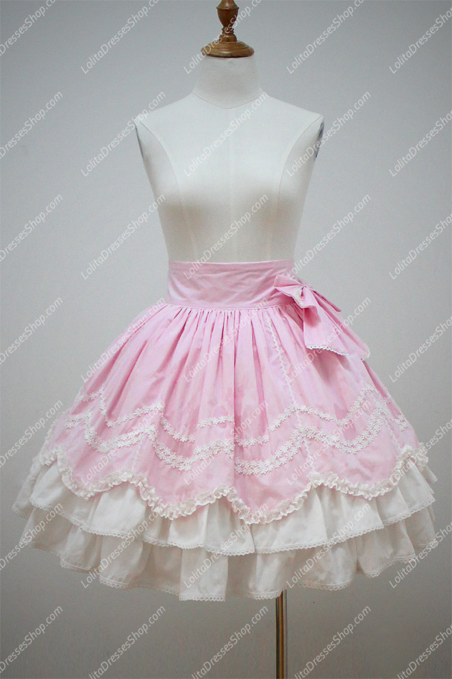 Pink Cotton Lace Trim Multilayer Flouncing Sweet Lolita Skirt