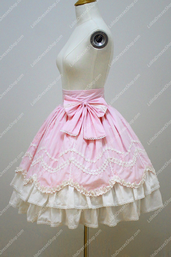 Pink Cotton Lace Trim Multilayer Flouncing Sweet Lolita Skirt