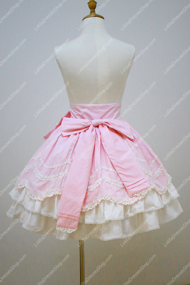 Pink Cotton Lace Trim Multilayer Flouncing Sweet Lolita Skirt