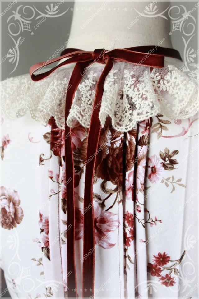 Red Wine Square Neck Long Sleeves Printing China Style Lolita Dress