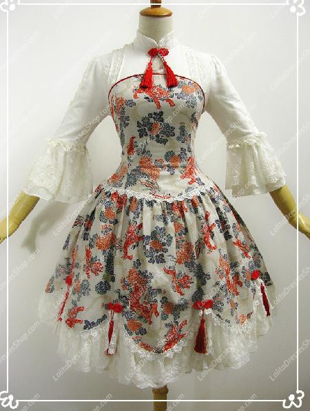 Elegant Cotton Stand Neck Flaoral China Style Lolita Dress