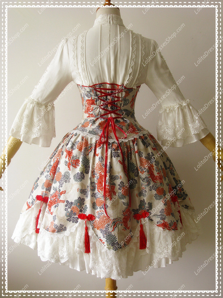 Elegant Cotton Stand Neck Flaoral China Style Lolita Dress