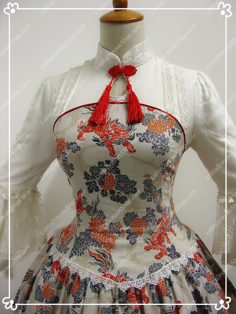 Elegant Cotton Stand Neck Flaoral China Style Lolita Dress