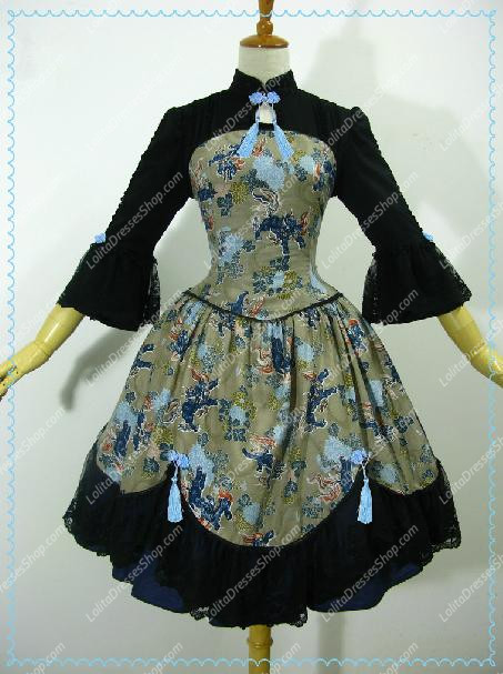 Unique Cotton Stand Neck Flaoral China Style Lolita Dress