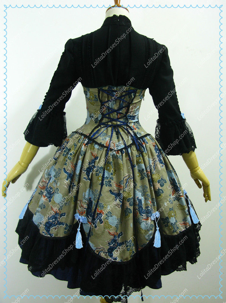 Unique Cotton Stand Neck Flaoral China Style Lolita Dress